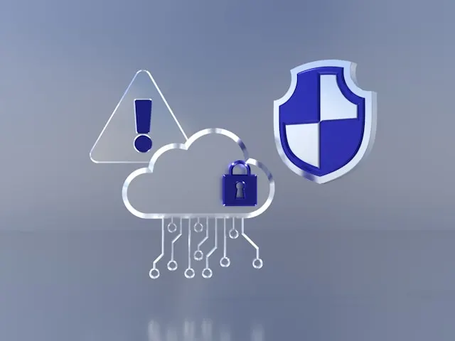 Icons of an exclamation mark, a cloud with a lock, and a shield.