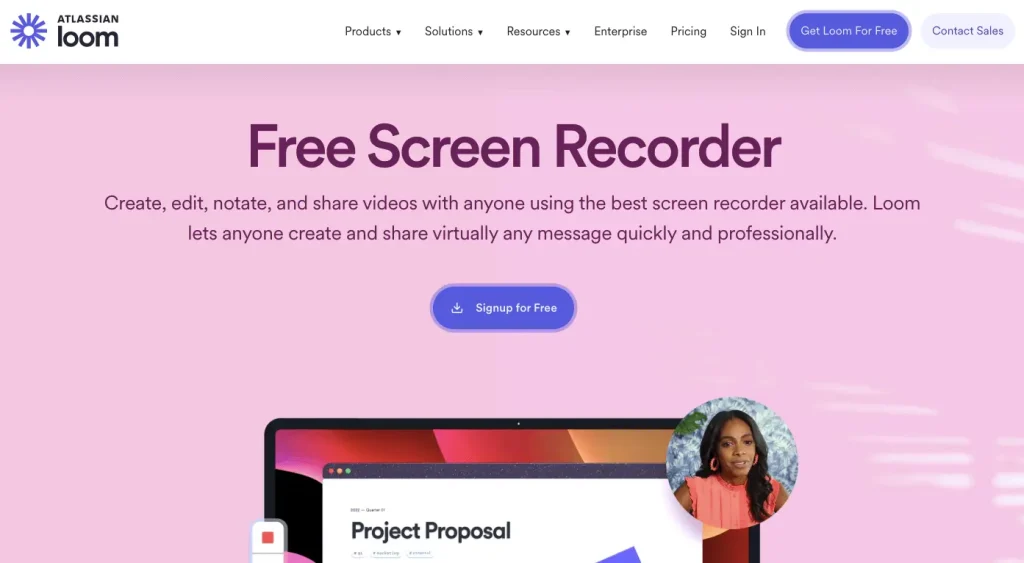 The web page of Loom screen recorder.