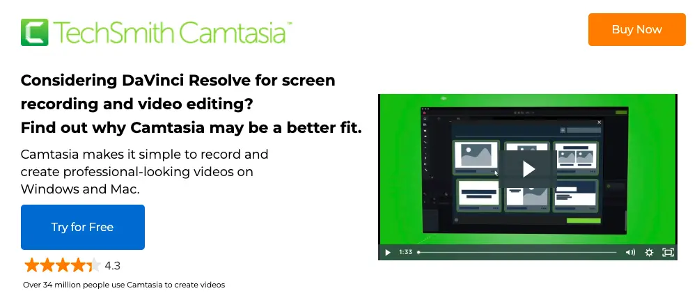 The web page of Camtasia.