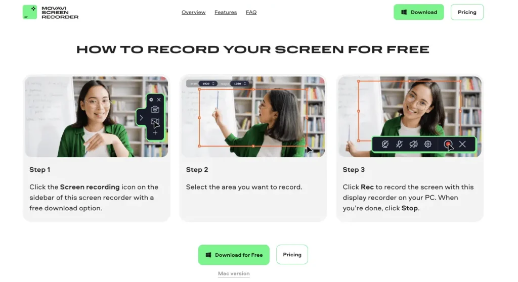 The web page of Movavi screen recorder.