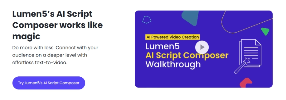 The web page of Lumen5's AI script composer tool.