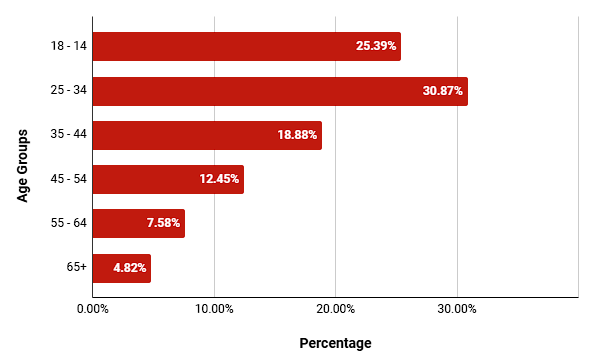 A bar chart showing ChatGPT statistics related to user age groups.