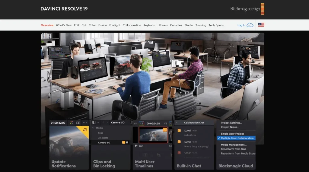 The homepage of DaVinci Resolve.