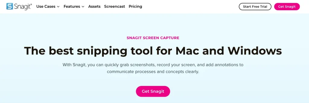 The homepage of Snagit.