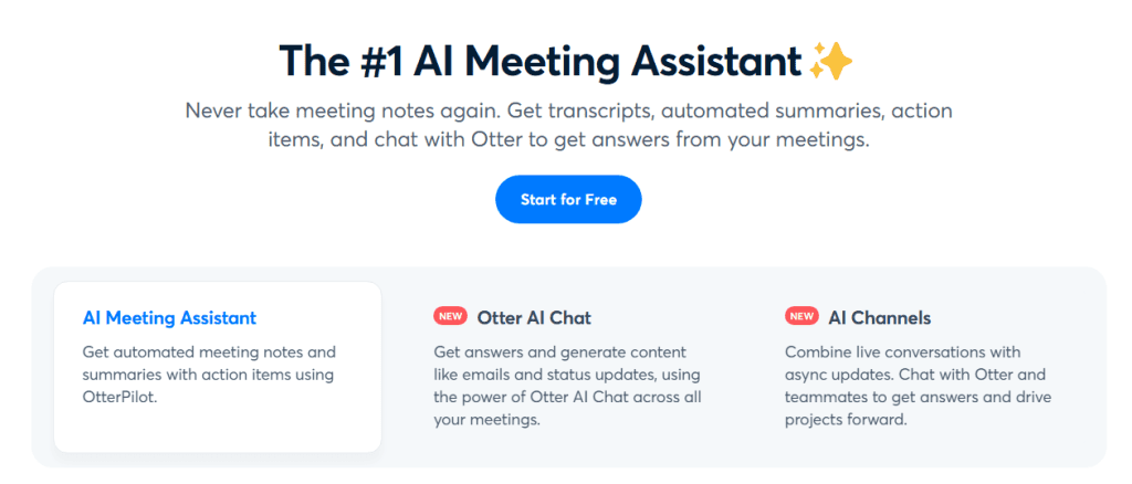 Homepage of Otter AI, an alternative to Maestra AI.