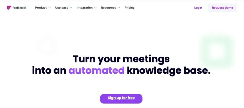 The home page of Fireflies AI, a strong Happy Scribe alternative for meeting transcription.