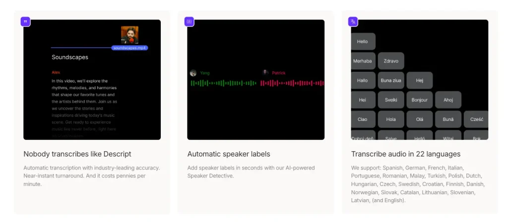 Main features of Descript.