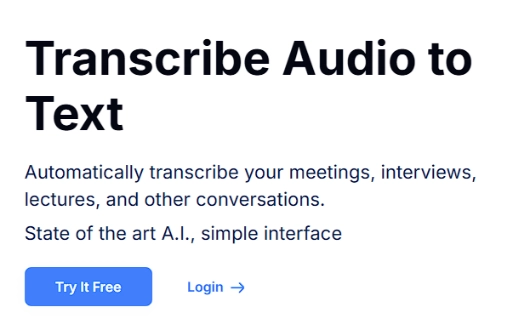 Homapage of Transkriptor, an AI-powered transcription tool.