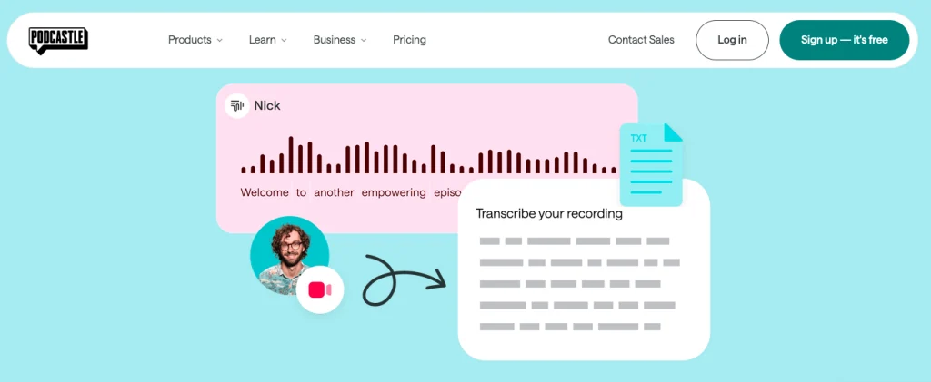 The web page of Podcastle for AI transcription software.