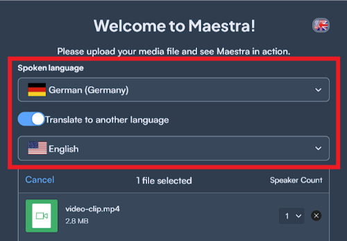 After choosing the source language, click "Translate to another language" and choose the target language.