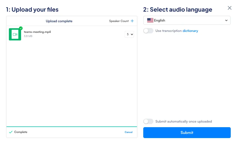 How to upload Teams recording to Maestra's video to text converter.