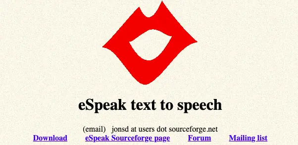 The web page of eSpeak.