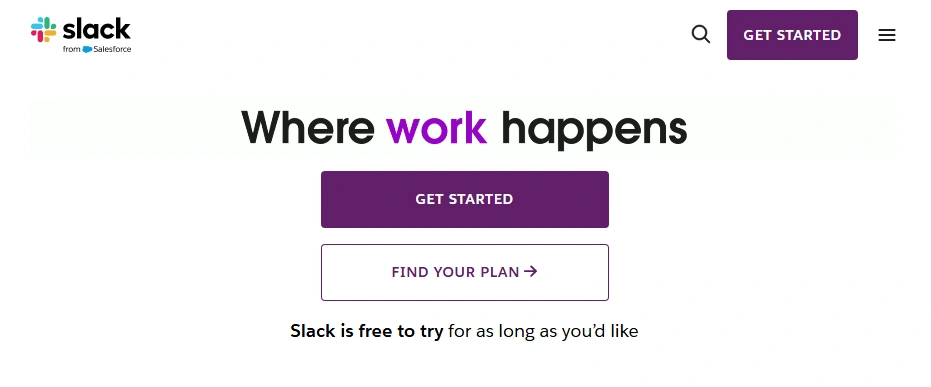 Homepage of Slack, one of the best remote work tools.