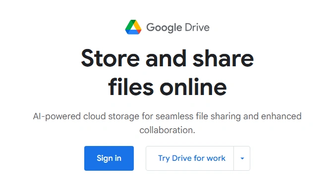 Homepage of Google Drive.