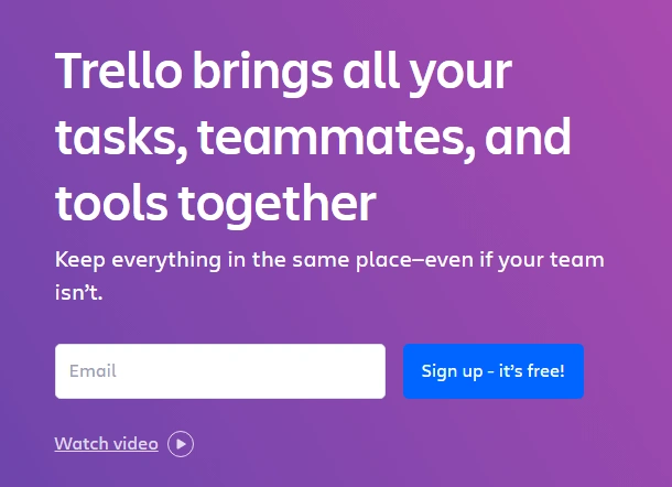 Homepage of Trello.