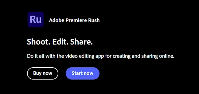 Homepage of Adobe Premiere Rush, an advanced video editing tool.