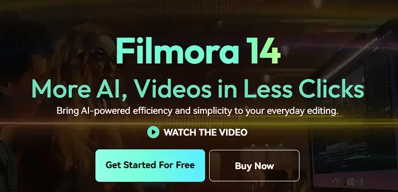 Homepage of Filmora, an AI-powered video editor.