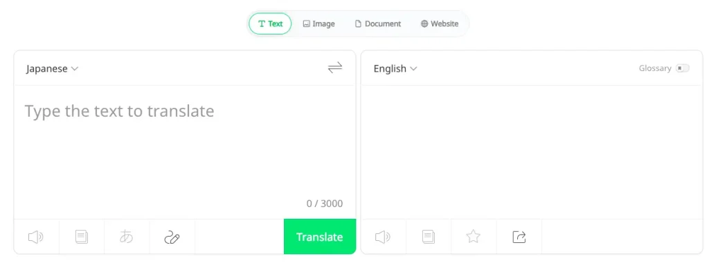 The interface of Papago, one of the best Japanese translation apps for text, image, and document translation.