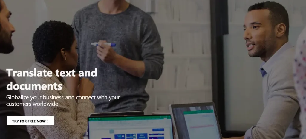 The web page of Microsoft Translate, one of the best translation tools for business use.