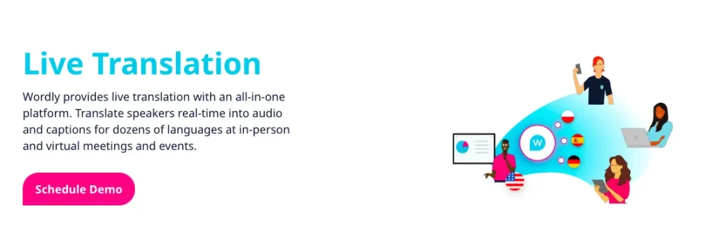 The web page of Wordly AI, one of the best real-time translators for meetings.
