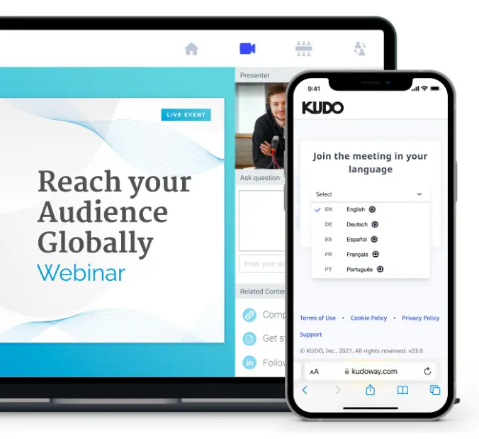 The web page of KUDO AI, one of the top live translation apps for meetings.