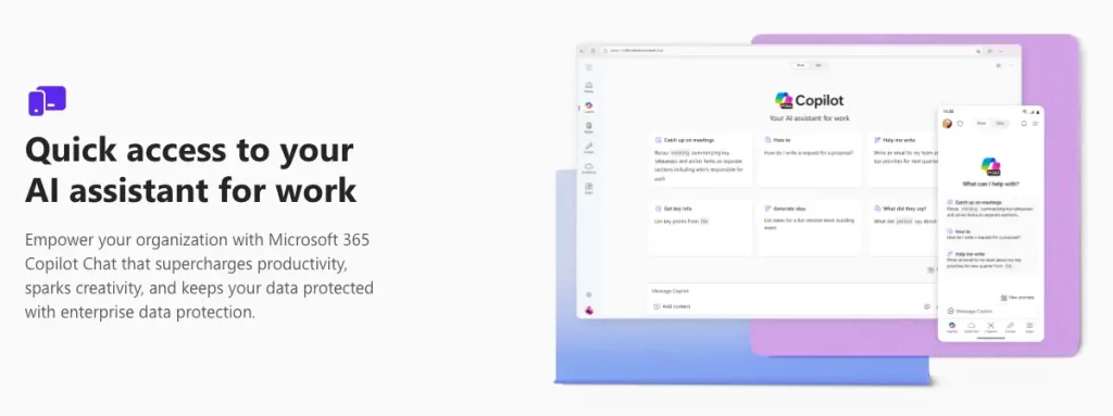 The web page of Microsoft Copilot AI assistant.