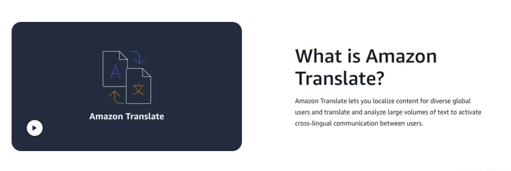 The web page of Amazon Translate.