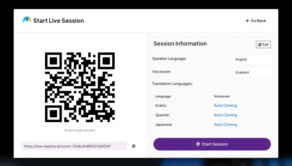 How to share multilingual real-time translation sessions with Maestra.